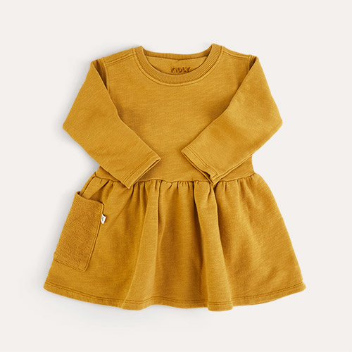 Light Mustard KIDLY Label Organic Sweatshirt Dress