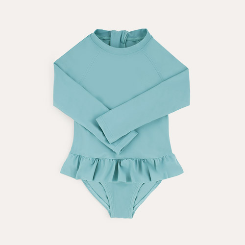 Seaside Blue KIDLY Label Recycled Long Sleeve Swimsuit