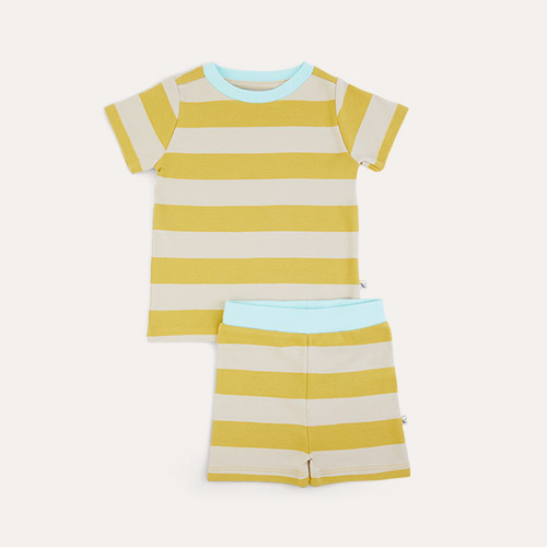 Mustard Stripe KIDLY Label Organic Short Sleeve Pyjamas