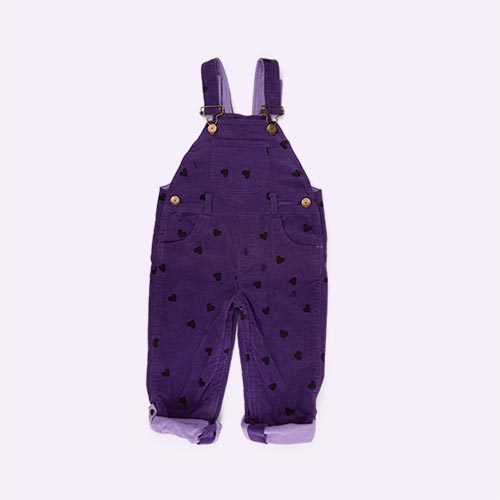 Purple - Black Hearts Dotty Dungarees Printed Corduroy Dungarees