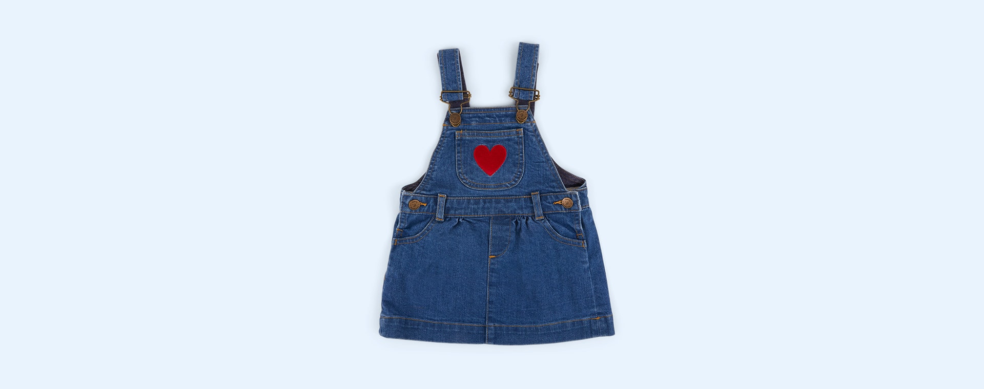 Heart Embroidery Dotty Dungarees Denim Dress