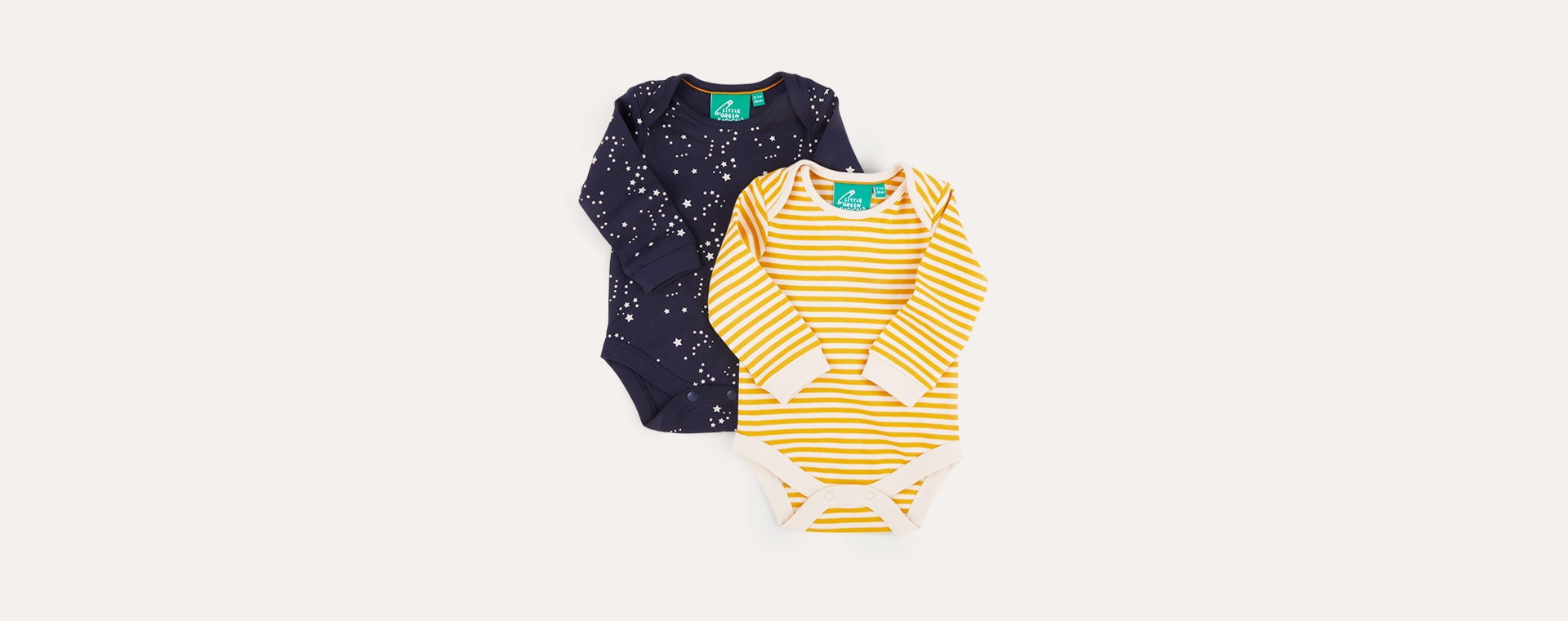 Soft Navy & Gold Stripe/ Starry Night Little Green Radicals Baby Body Set
