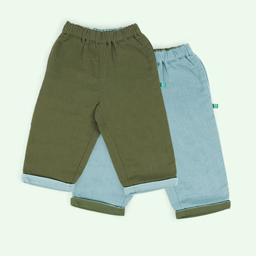 Olive Green & Blue Little Green Radicals Reversible Trousers
