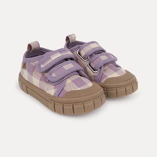 Lilac Gingham KIDLY Label Canvas Trainers