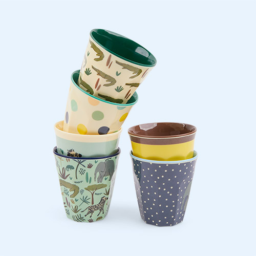 Blue/ Green Jungle Print Rice Kids Melamine Printed Cup Set