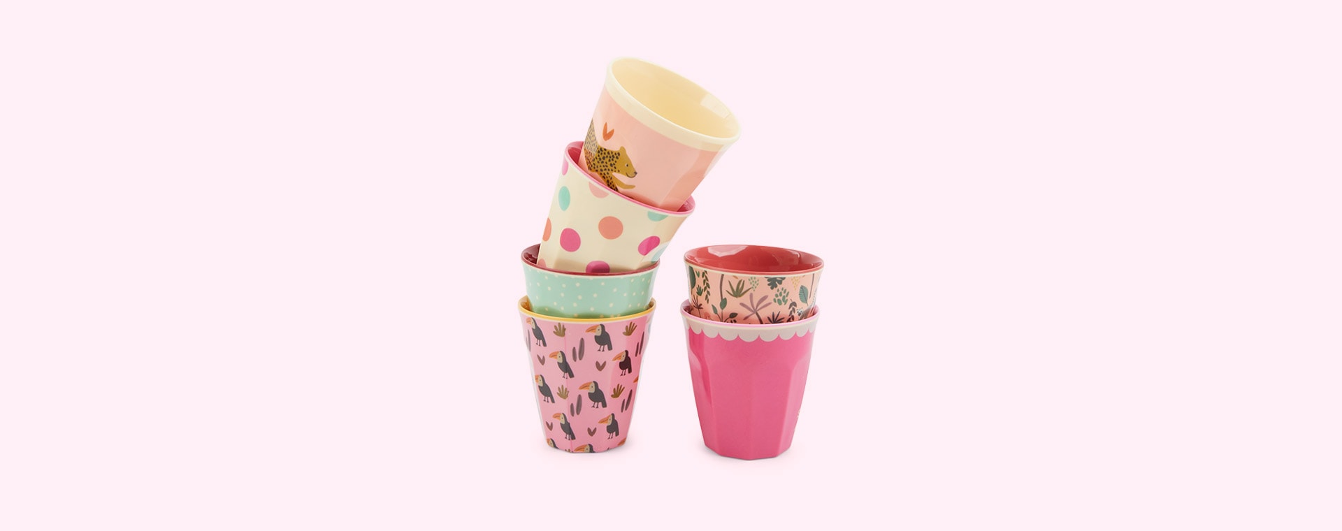 Pink Jungle Print Rice Kids Melamine Printed Cup Set