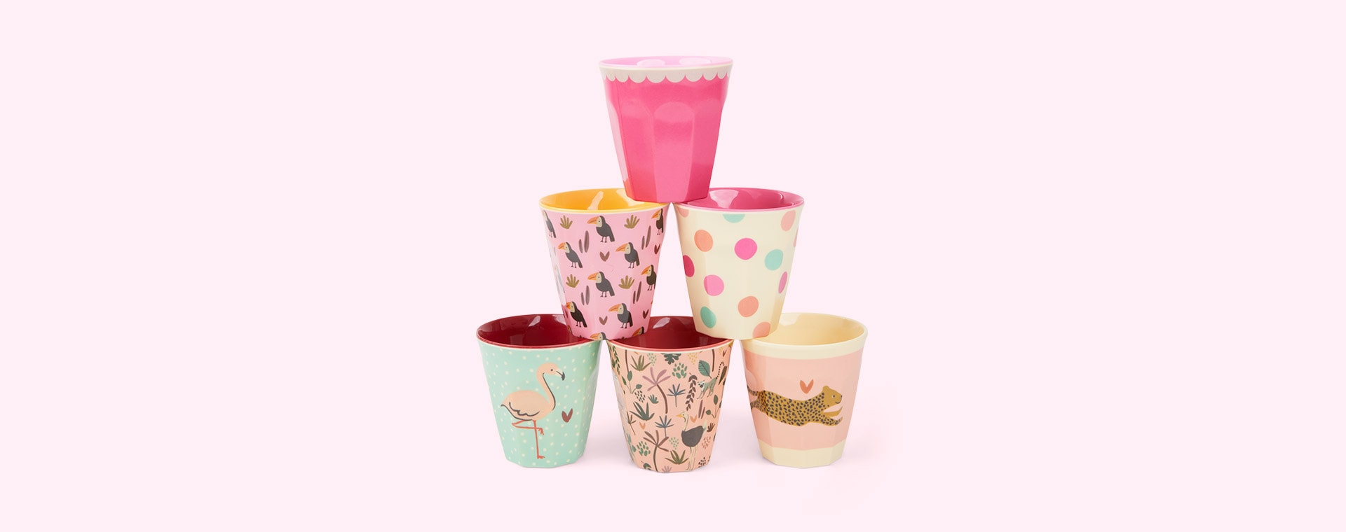 Pink Jungle Print Rice Kids Melamine Printed Cup Set