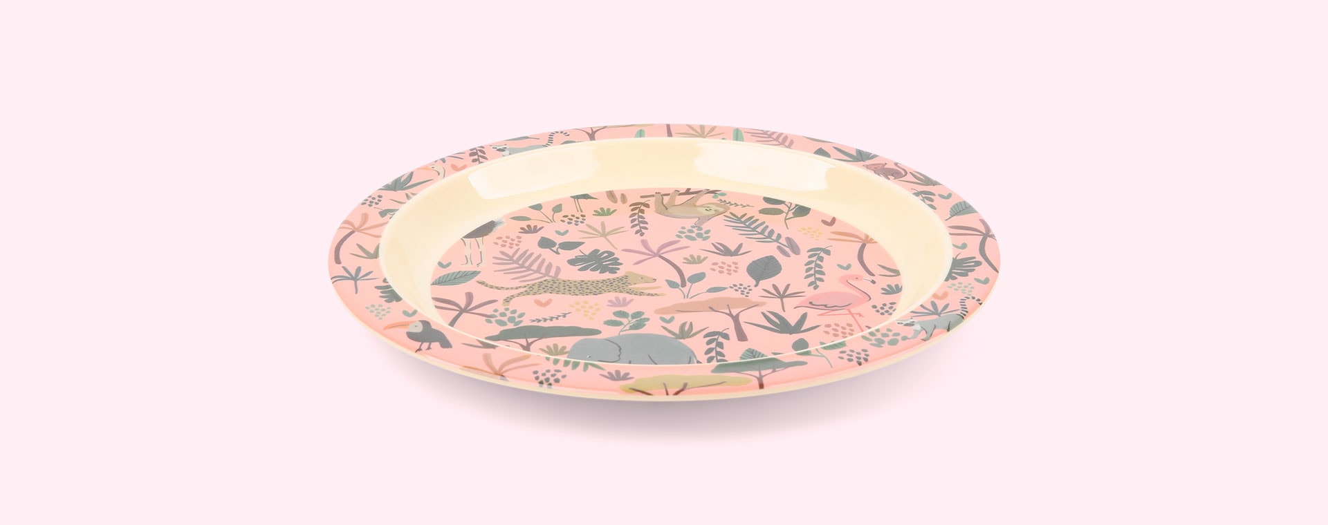 Jungle Print Pink Rice Kids Melamine Printed Lunch Plate