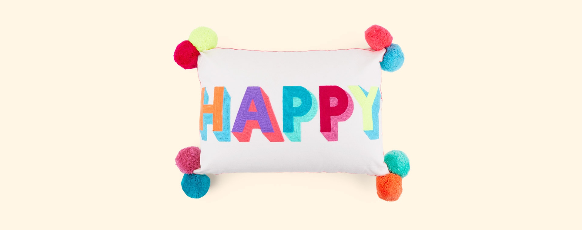 Multi Bombay Duck HAPPY Embroidered Cushion