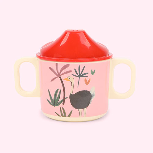 Jungle Animals Pink Rice Baby 2 Handle Melamine Cup