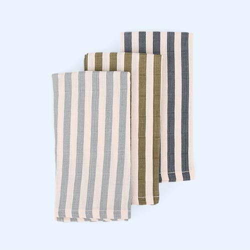 Marine Stripe Cold Haps Nordic 3-Pack Sui Muslin Wash Cloths
