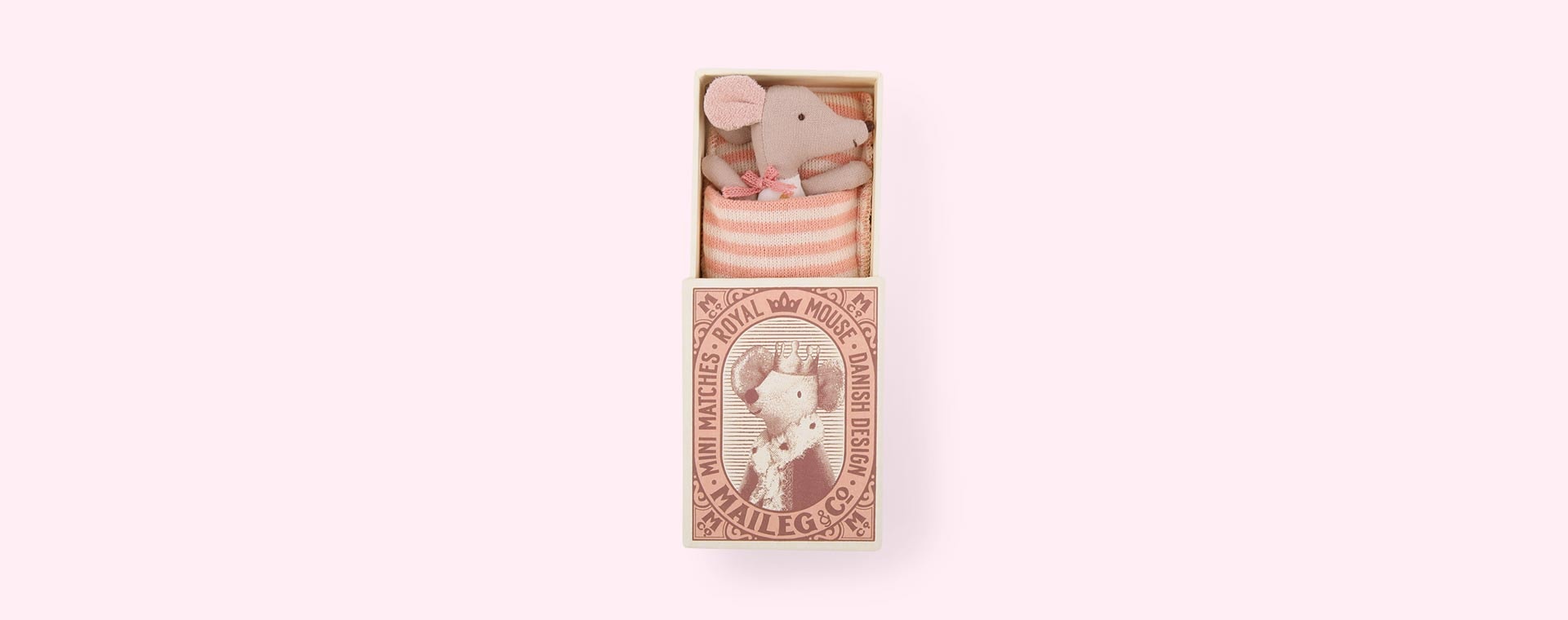 Pink Maileg Sleepy Wakey Baby Girl Mouse In a Matchbox