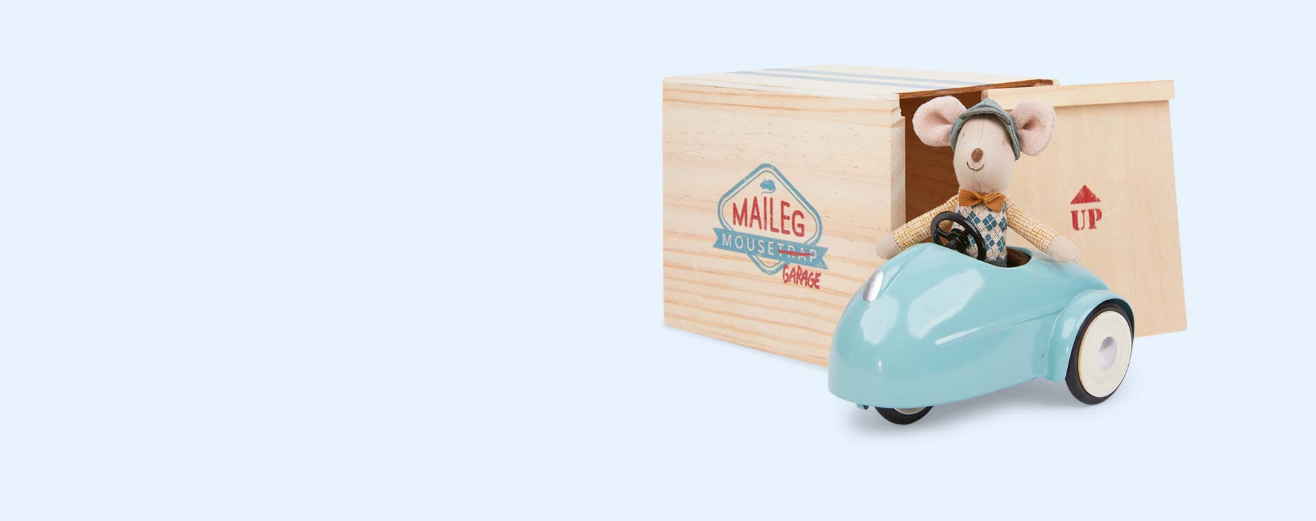 Blue Maileg Mouse Car With Garage