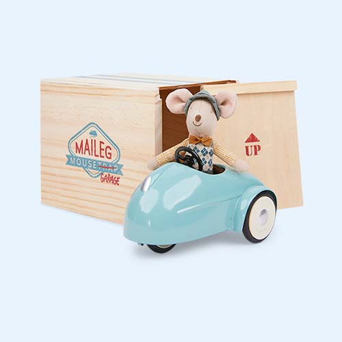 Blue Maileg Mouse Car With Garage