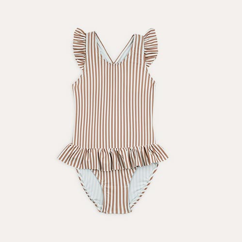 Pink Stripe KIDLY Label Recycled Frill Swimsuit
