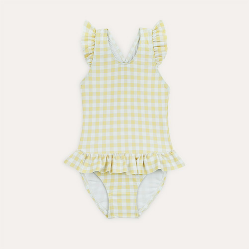 Pear Gingham KIDLY Label Recycled Frill Swimsuit