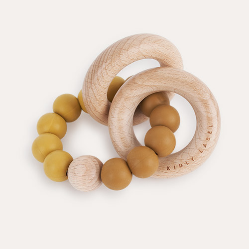 Ochre KIDLY Label Wood & Silicone Ring Teether