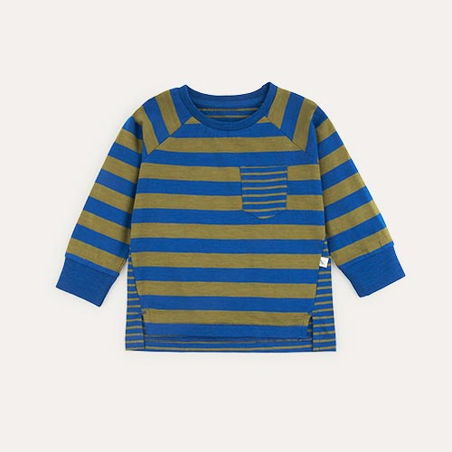 Blue/Khaki Stripe KIDLY Label Perfect Long Sleeve Striped Tee