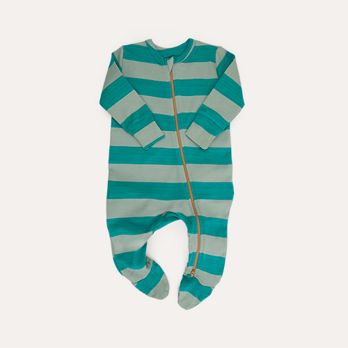 Green Stripe KIDLY Label Organic Zip Sleepsuit