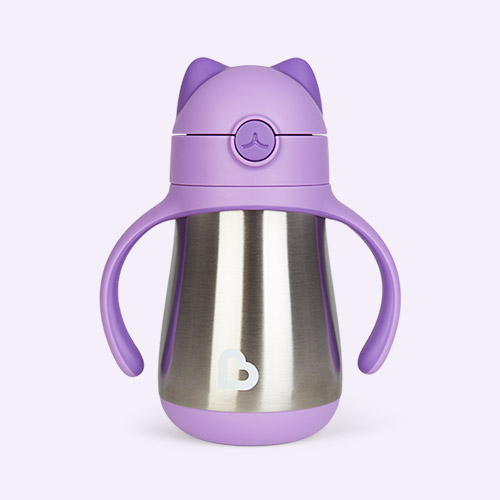 Purple Munchkin Cool Cat Stainless Steel Straw Cup