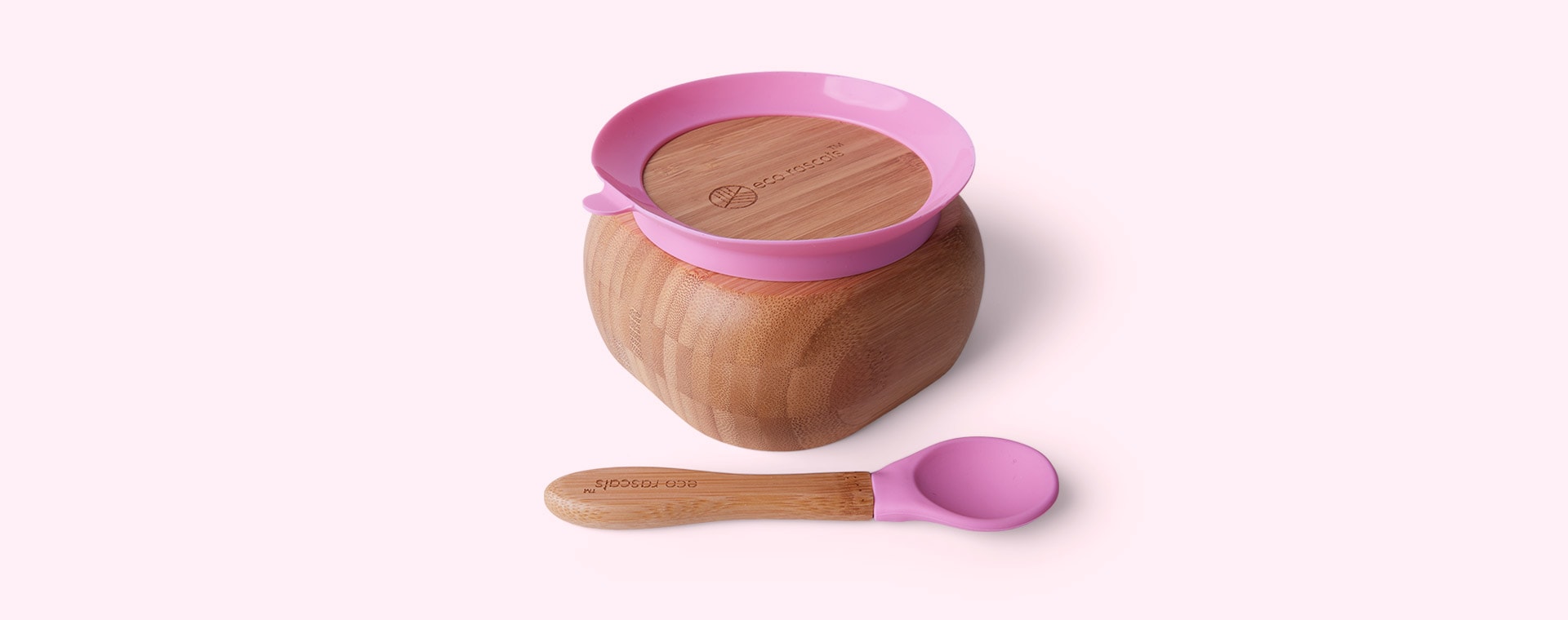 Pink eco rascals Bamboo Suction Bowl and Spoon Set