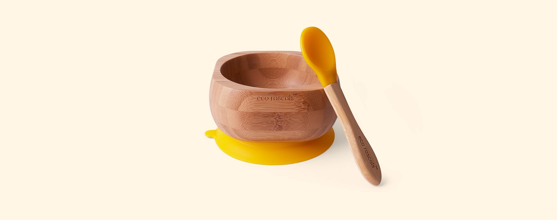 Yellow eco rascals Bamboo Suction Bowl and Spoon Set