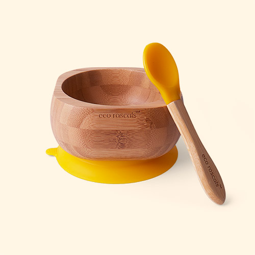 Yellow eco rascals Bamboo Suction Bowl and Spoon Set