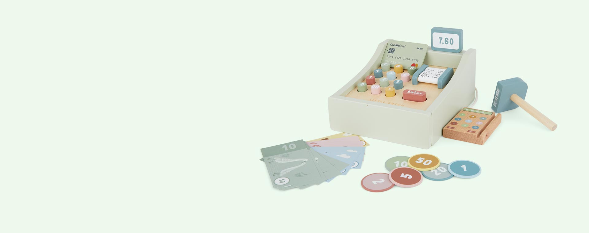 Mint Green Little Dutch Toy Cash Register With Scanner
